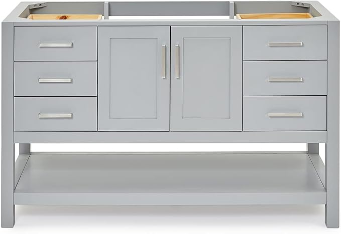 ARIEL 54" Grey Bathroom Vanity Base Cabinet, Center Rectangular Sink, 2 Soft by Ariel