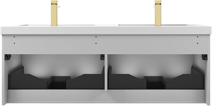 Blossom 60 Inch Double Sink Bathroom Vanity, All Wood Wall Mounted Floating - Image 8