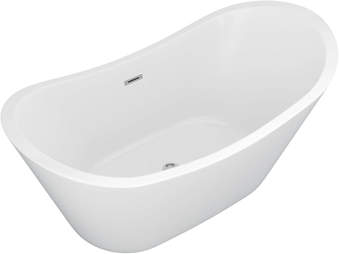 59" Freestanding Acrylic Bathtub – White Double Slipper Soaking Tub - Image 9