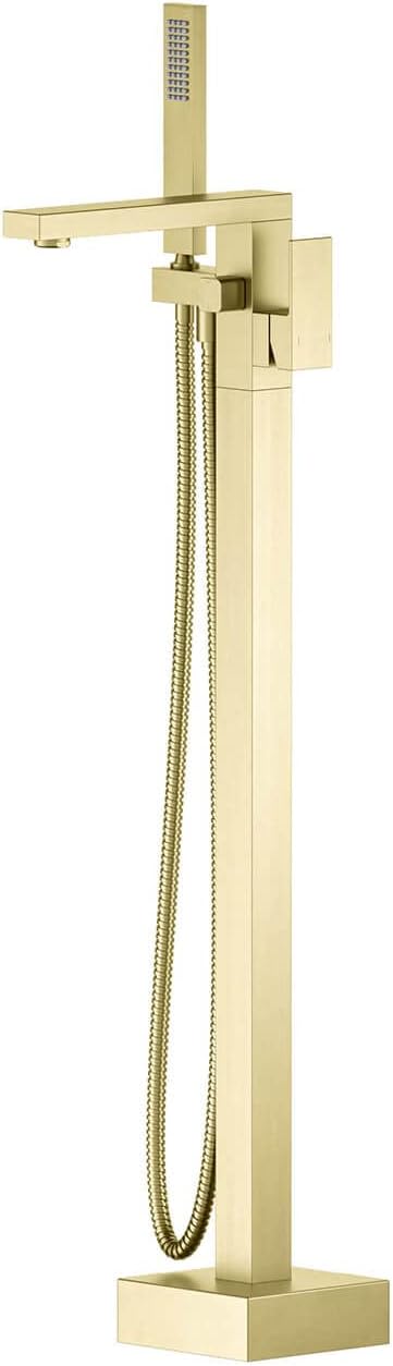 KIBI Cube Brushed Gold Freestanding Bathtub Faucet ‑ Floor‑Mounted Brass Tub by KIBI