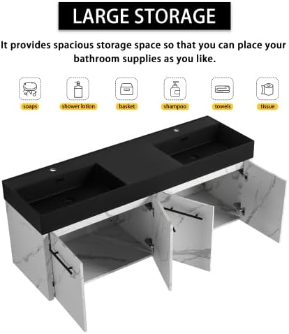 60” Wall Mounted Bathroom Vanity, Bathroom Cabinet - Image 6