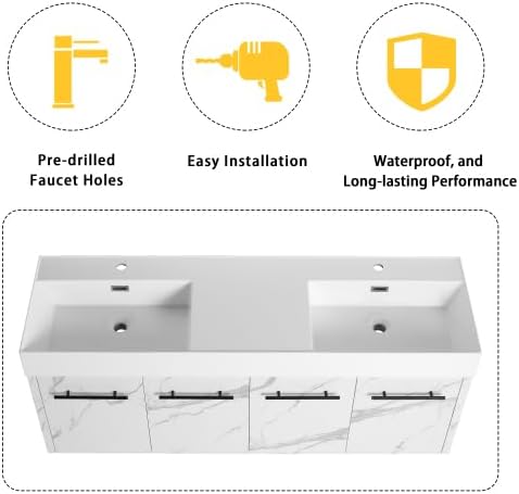 60” Wall Mounted Bathroom Vanity, Bathroom Cabinet - Image 8
