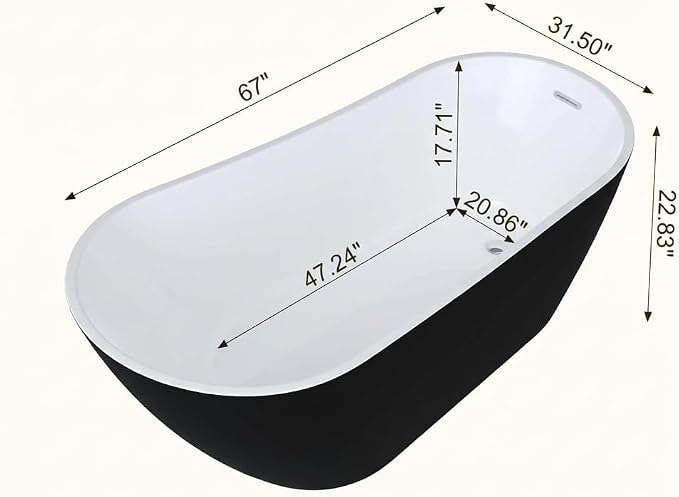 67" Deep Soaking Bathtub, Non-Slip Acrylic Tub - Image 6