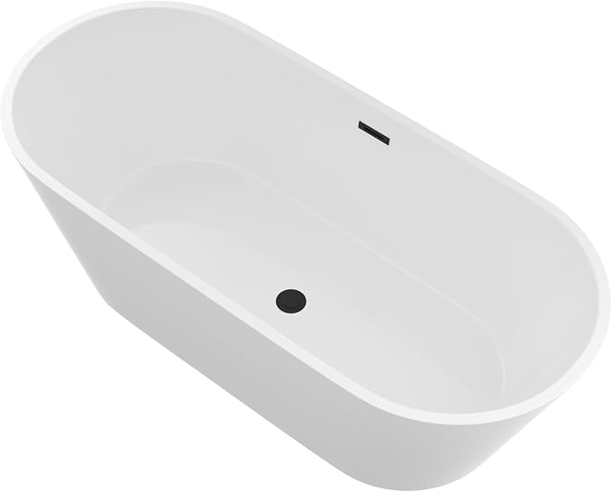 Logmey 67 Inch White Acrylic Freestanding Bathtub Oval Shape Soaking Tub by Logmey