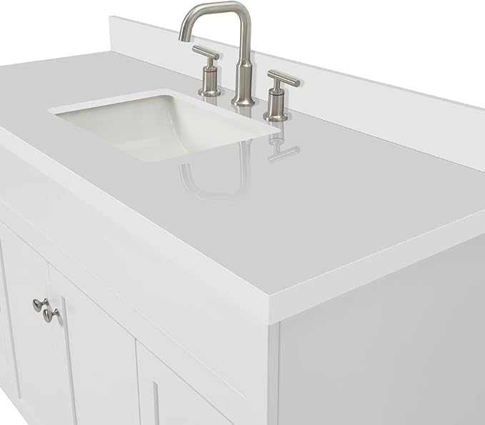 ARIEL 55" White Bathroom Vanity 1.5" Edge Pure White Quartz Countertop & Splash - Image 6