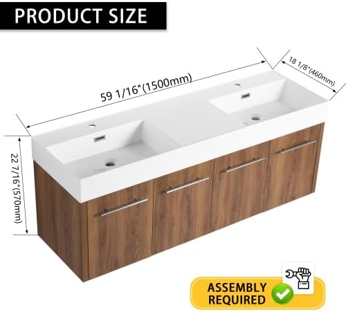 60” Wall Mounted Bathroom Vanity, Bathroom Cabinet - Image 2