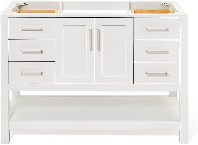 ARIEL 48" White Bathroom Vanity Base Cabinet, Center Rectangular Sink, 2 Soft by Ariel