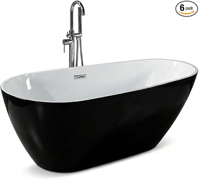 67" Freestanding Acrylic Bathtub, Deep Soaking Tub by Unknown