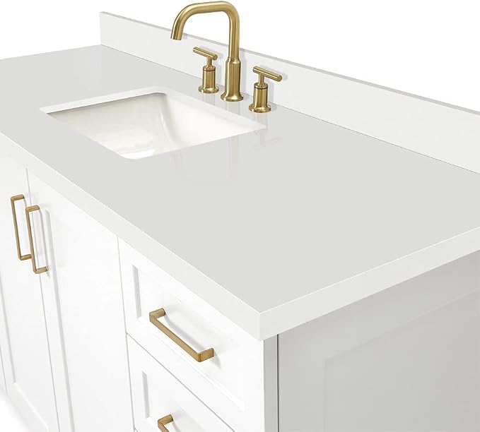 ARIEL 61" White Bathroom Vanity 1.5" Edge Pure White Quartz Countertop & Splash - Image 6