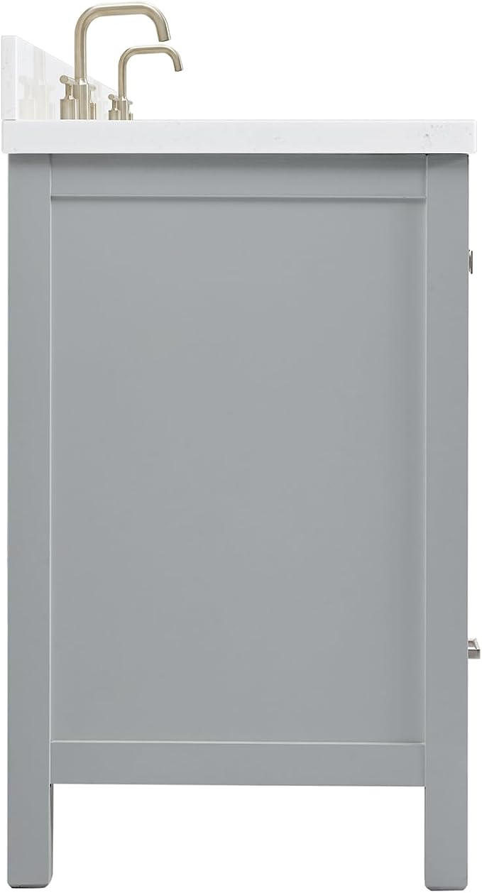 ARIEL Cambridge 60 Inch Grey Bathroom Vanity Double Sink, Solid Wood, Carrara - Image 9