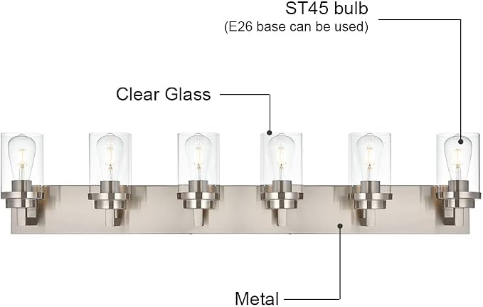 MELUCEE 6-Light Bathroom Lights Over Mirror in Brushed Nickel, Modern - Image 8