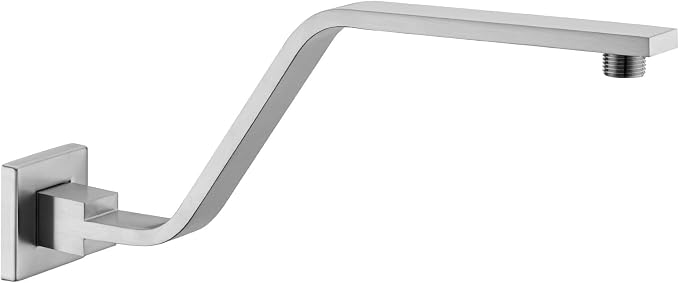 16 Inch S Shape Brushed Nickel Shower Head Arm, Square Wall Mounted Shower Arm by BESTILL