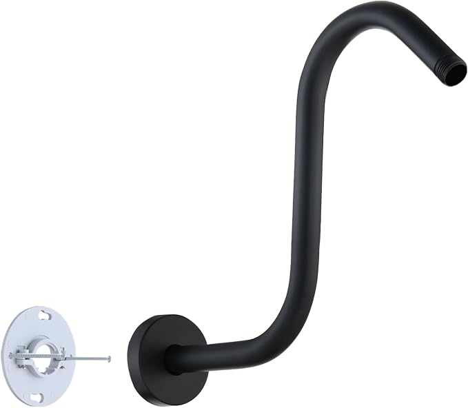Shower Head Arm 10 Inch Matte Black, S Shaped Shower Head Extender Arm by RAINREVIVE
