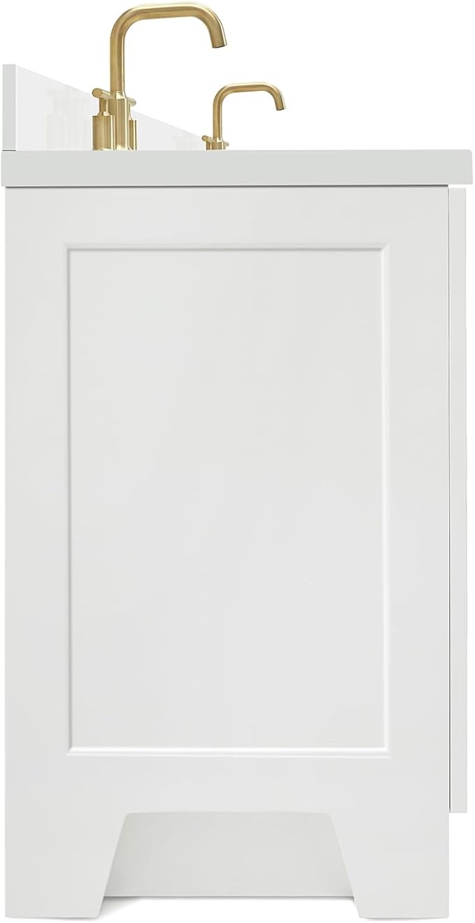 ARIEL Taylor 67" White Double Vanity, 1.5" Edge Pure White Quartz Countertop & - Image 8