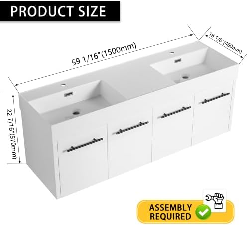 60” Wall Mounted Bathroom Vanity, Bathroom Cabinet - Image 2