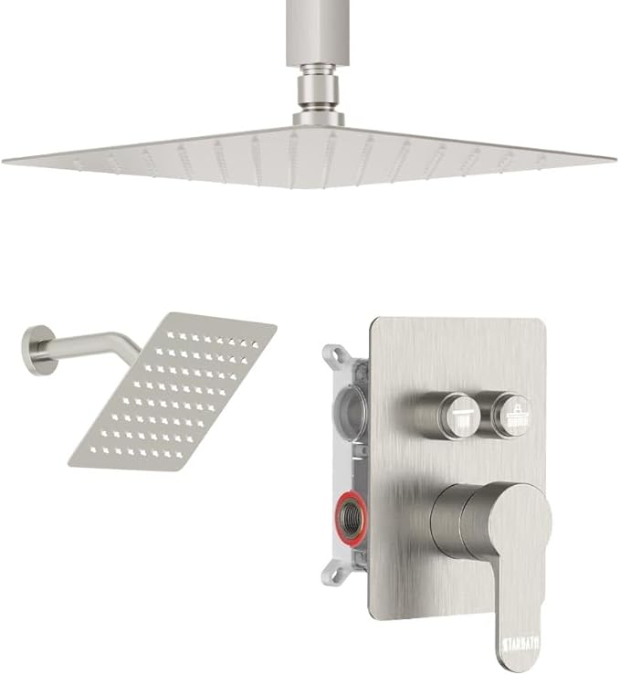 Shower Faucet Set Brushed Nickel Shower System, STARBATH 10" Ceiling Mount Rain by STARBATH