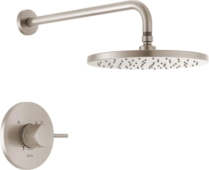 Delta Modern 14 Series Round Rain Shower Faucet Set, Brushed Nickel Shower Head by DeltaFaucet