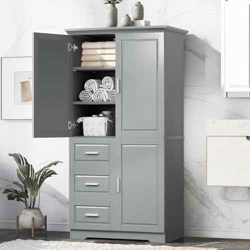 Tall Wide Storage Cabinet with 3 Doors, 3 Drawers, and Adjustable Shelves by Virubi