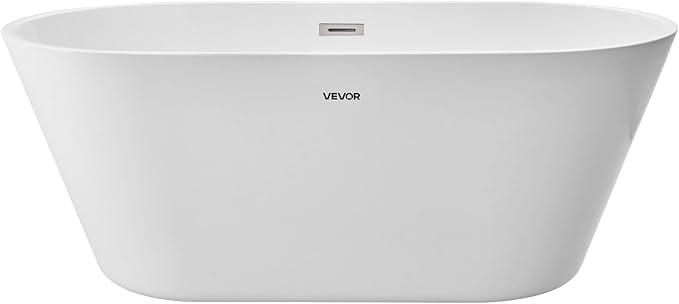 VEVOR Acrylic Freestanding Bathtub, 59 Inch Contemporary Soaking White Tub - Image 9