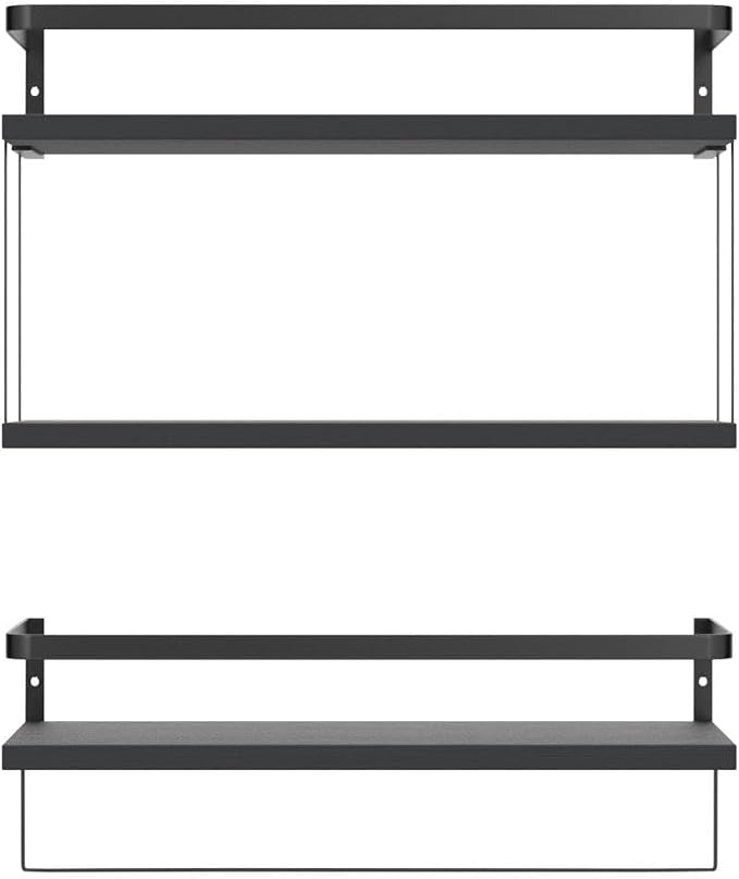 RICHER HOUSE 2+1 Tier Wall Mounted Floating Shelves Set of 2, Rustic Wood Wall - Image 4