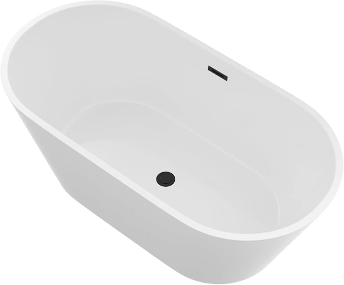 Logmey 59 Inch White Acrylic Freestanding Bathtub Oval Shape Soaking Tub by Logmey