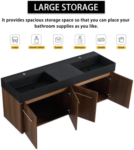 60” Wall Mounted Bathroom Vanity, Bathroom Cabinet - Image 7
