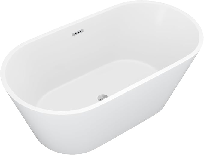 59 Inch Freestanding Acrylic Bathtub White Roll Top Soaking Tub - Image 9