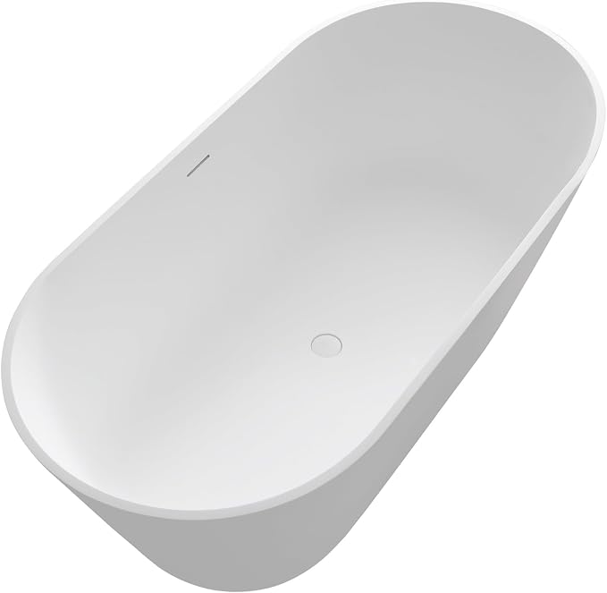 67" Premium Solid Surface Freestanding Bathtub, Upgraded Oval Stone Resin - Image 5