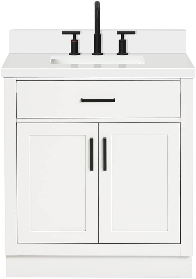 ARIEL 31" Bathroom Vanity with Single Sink, Quartz Top 1.5" Edge, Solid Wood - Image 3