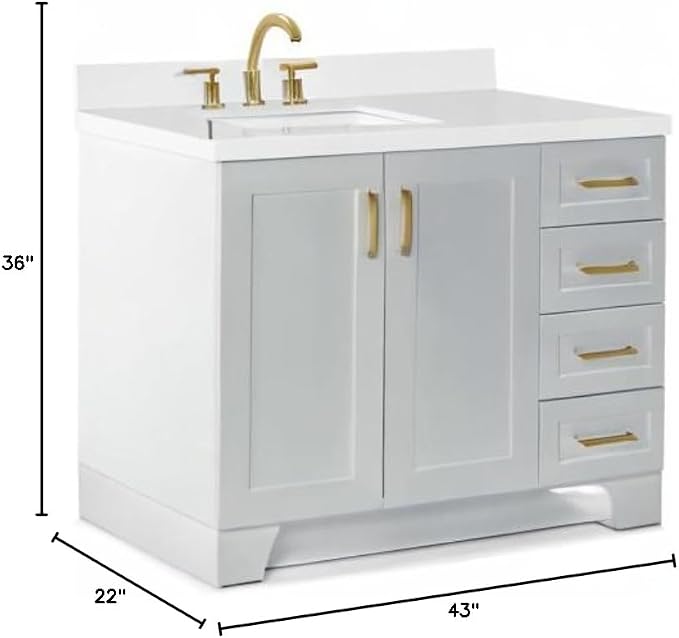 ARIEL Taylor 43 Inch Grey Bathroom Vanity - Image 2