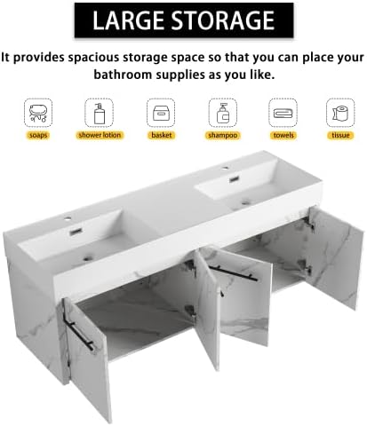 60” Wall Mounted Bathroom Vanity, Bathroom Cabinet - Image 6
