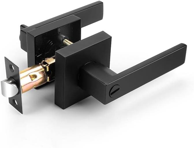 Probrico Interior Black Door Handle, Heavy Duty, Flat Square Privacy Door by Probrico