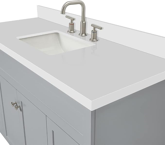 ARIEL 55" Grey Bathroom Vanity 1.5" Edge Pure White Quartz Countertop & Splash - Image 5