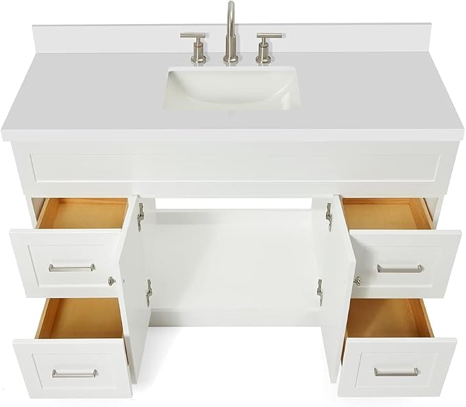 ARIEL 55" White Bathroom Vanity 1.5" Edge Pure White Quartz Countertop & Splash - Image 7