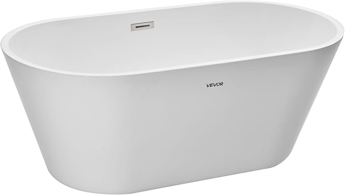 VEVOR Acrylic Freestanding Bathtub, 59 Inch Contemporary Soaking White Tub by VEVOR