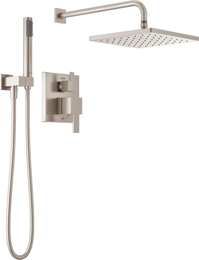 Delta Modern 14 Series Square Rain Shower System Faucet Set, Rainfall Brushed by DeltaFaucet