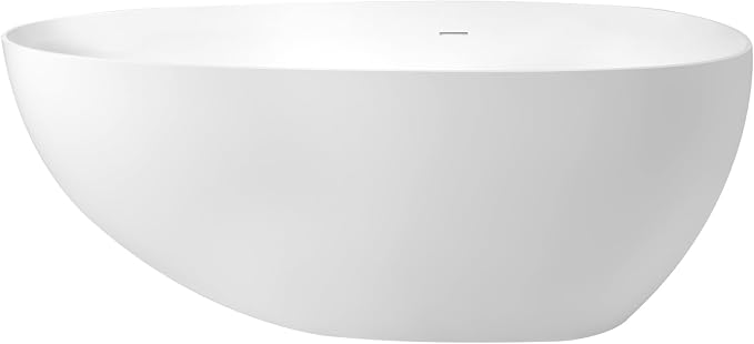 59" Stone Resin Freestanding Bathtub, Oval Solid Surface Bathroom Freestanding - Image 8