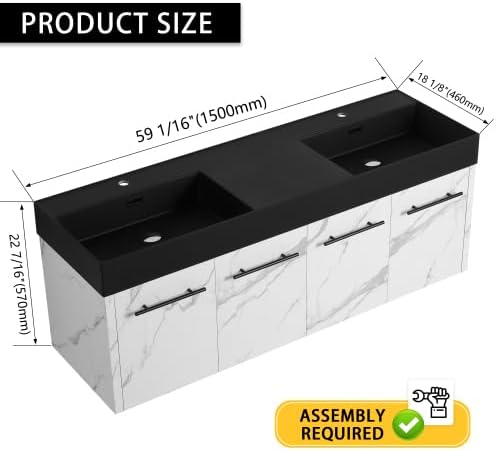 60” Wall Mounted Bathroom Vanity, Bathroom Cabinet - Image 2