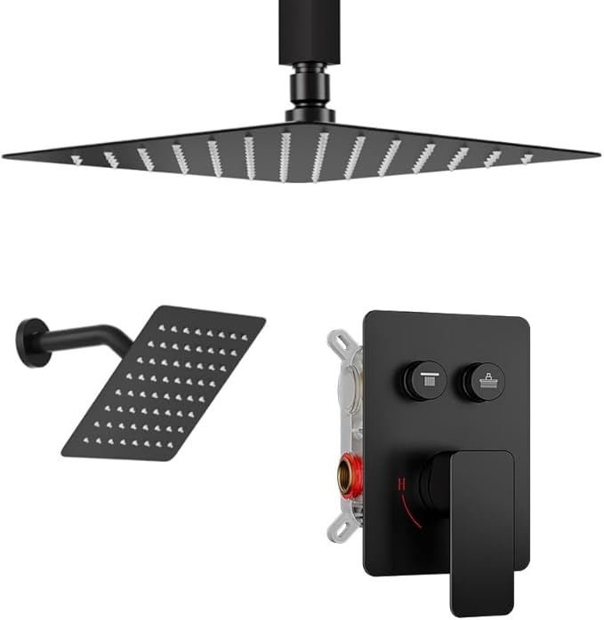 Shower Faucet Set Matte Black Shower System, STARBATH 10" Ceiling Mount Rain by STARBATH