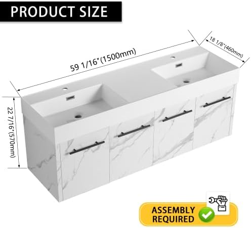60” Wall Mounted Bathroom Vanity, Bathroom Cabinet - Image 2