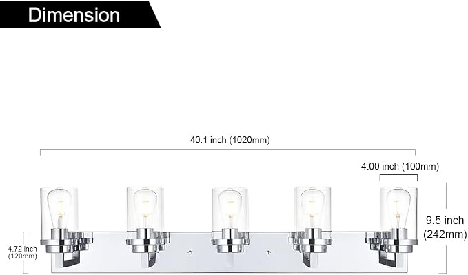 MELUCEE 5-Lights Bathroom Vanity Light Fixtures Chrome, Modern Vanity Lighting - Image 4