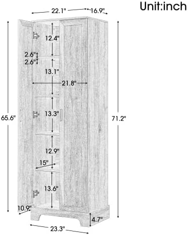71" Tall Bathroom Storage Cabinet, Freestanding Linen Cabinet - Image 2