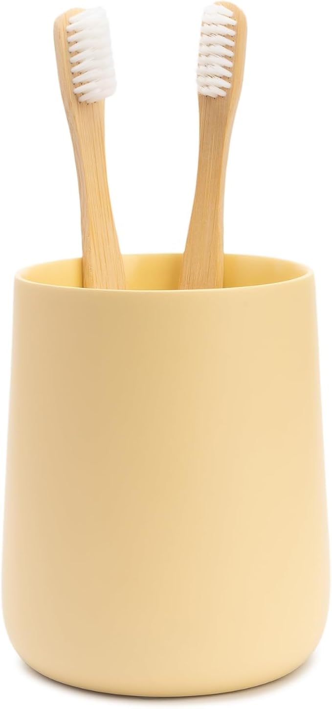 Matte Yellow Cream Toothbrush and Toothpaste Holder and Cup by YEWDesign
