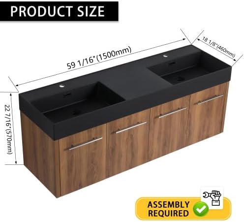 60” Wall Mounted Bathroom Vanity, Bathroom Cabinet - Image 2