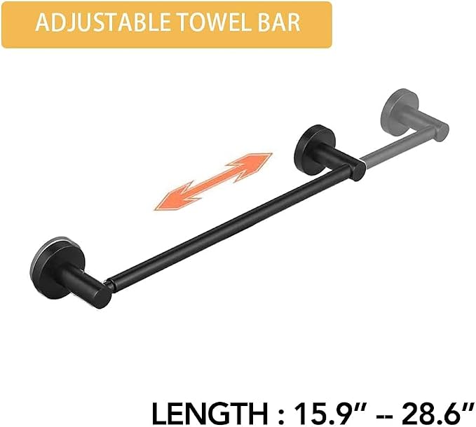 BESy Adjustable 15 to 26 Inch Single Bath Towel Bar Rack - Image 2