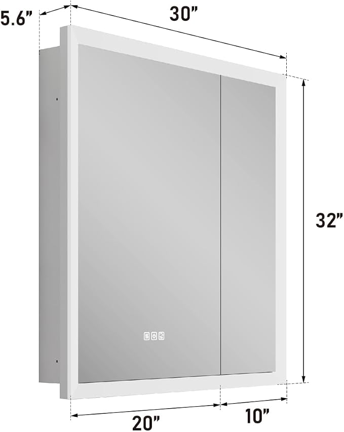 WELLFOR 30 x 32 Inch LED Medicine Cabinet - Image 2
