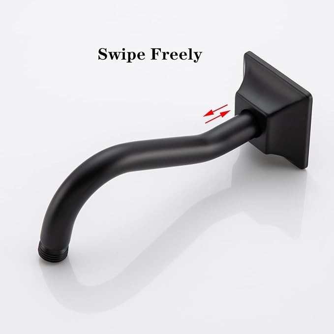 8" Wave-shaped Shower Arm Matte Black Showerhead Extension - Image 6