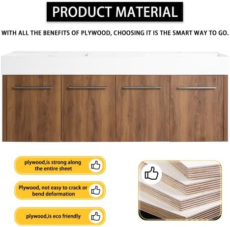 60” Wall Mounted Bathroom Vanity, Bathroom Cabinet - Image 8