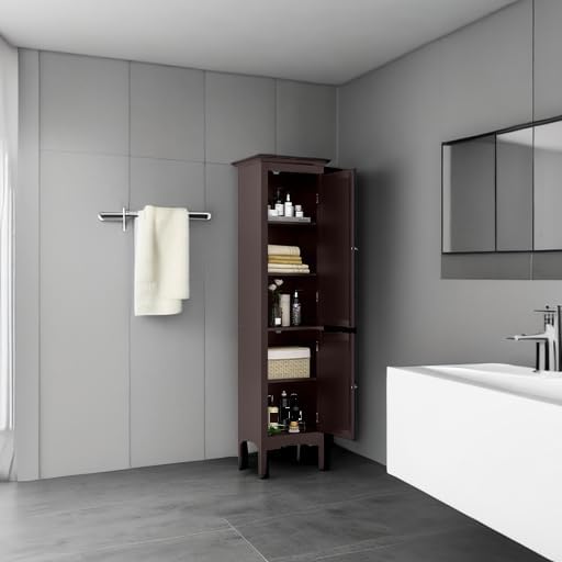 Tangkula 63" Tall Bathroom Storage Cabinet, Freestanding Narrow Linen Tower - Image 6