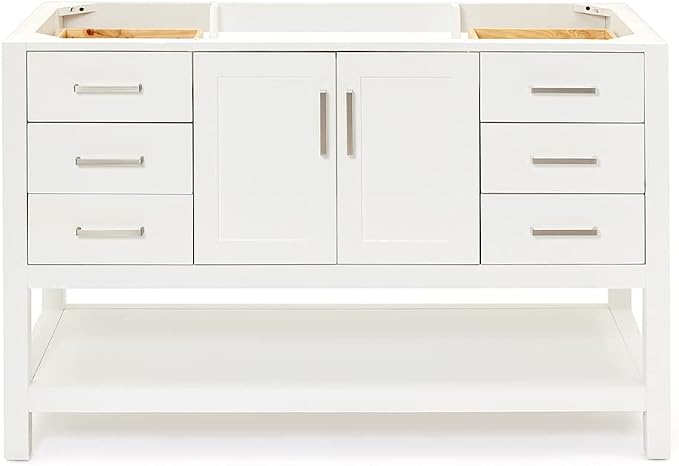 ARIEL 54" White Bathroom Vanity Base Cabinet, Center Rectangular Sink, 2 Soft by Ariel